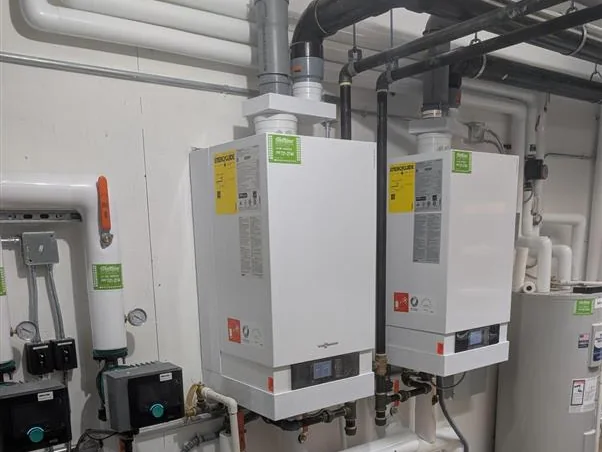 Completed commercial mechanical-room installation