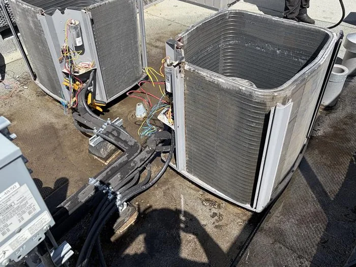 Commercial refrigeration condensers during service